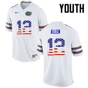 Youth Florida Gators #12 Jake Allen NCAA Nike White USA Flag Fashion Authentic Stitched College Football Jersey MLW2662KJ